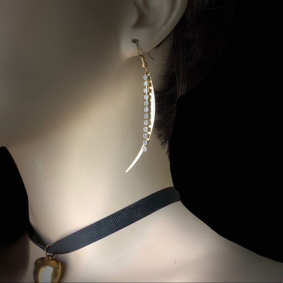 Vintage 70s Goldtone & Sparkly Crystal Earrings No Brand Event Holiday - Picture 7 of 8